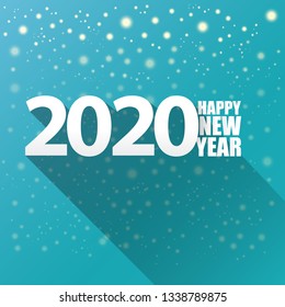 2020 Happy new year creative design background or greeting card. 2020 new year numbers on sky background with snow and lights
