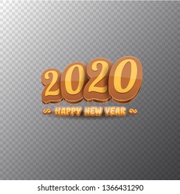 2020 Happy new year creative design background or greeting card with colorful numbers and greeting text. Happy new year label or icon isolated on transparent background