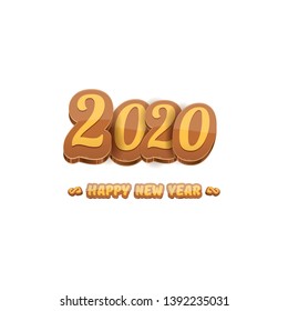 2020 Happy new year creative design background or greeting card with colorful numbers and greeting text. Happy new year label or icon isolated on white background 
