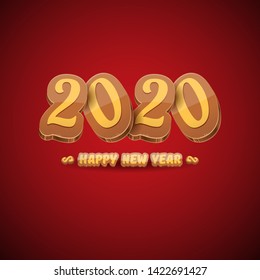 2020 Happy new year creative design background or greeting card with colorful numbers and greeting text. Happy new year label or icon isolated on white background 