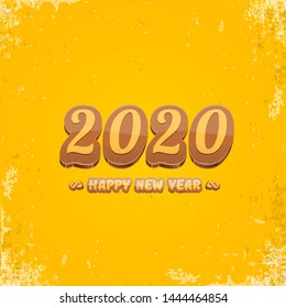 2020 Happy new year creative design background or greeting card with colorful numbers and greeting text. Happy new year label or icon isolated on orange background 