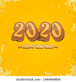 2020 Happy new year creative design background or greeting card with colorful numbers and greeting text. Happy new year label or icon isolated on orange background 