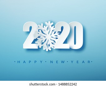 2020 Happy New Year creative design background or greeting card. 2020 new year numbers on blue. Christmas and New Year poster template.Holiday greetings. Vector illustration EPS10