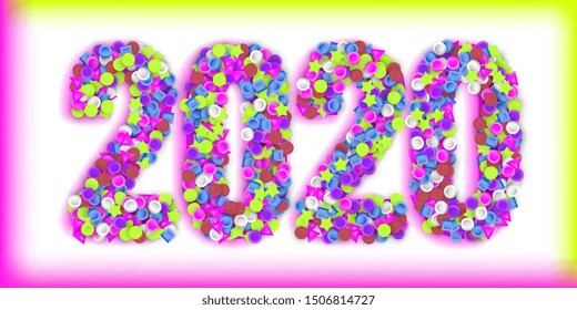 2020 Happy New Year Creative Vector Multicolored Numbers Made of Colorful Confetti. Winter Holidays Greeting Card Background for Seasonal Flyers and Banners