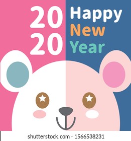 2020 happy new year with cute cartoon white mouse.