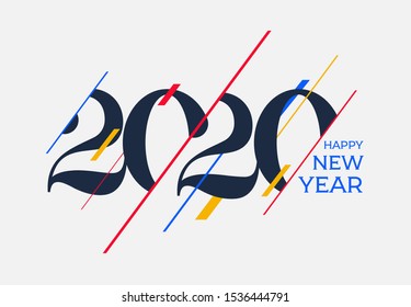 2020 Feliz año nuevo modelo de diseño. Diseño de logotipo para calendario, tarjetas de felicitación o impresión. Ilustración vectorial. Aislado sobre fondo blanco.