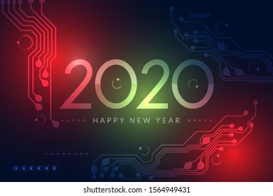 2020. Happy new year 2020 design with futuristic technology background. 