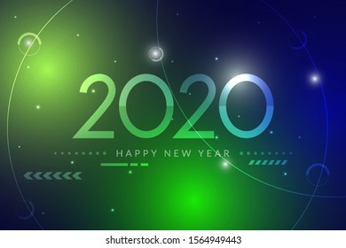 2020. Happy new year 2020 design with futuristic technology background. 
