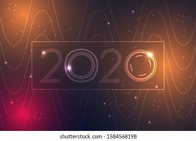 2020. Happy new year 2020 design with futuristic technology background