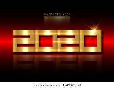 2020 Happy New Year. Elegant luxury golden text lettering numbers. Vector isolated on black and red background 