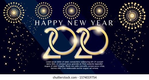 	
2020 Happy new year! Elegant gold text with light. Minimalistic star light