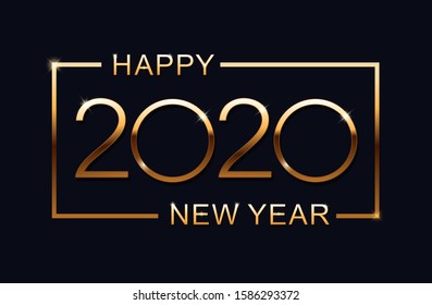 2020 Happy New Year elegant text design for calendar, greeting cards or print. Isolated vector illustration on blue background.