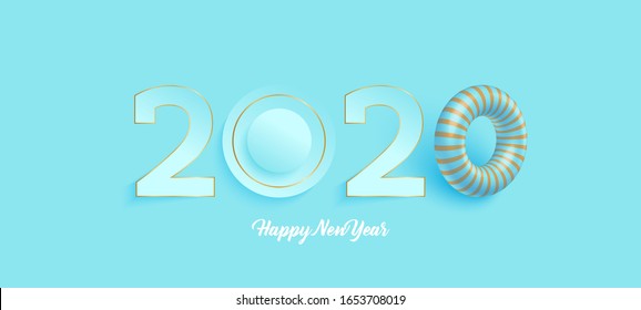 2020 Happy new year elegant cover design with 3D style vector elements. Editable Eps10 illustration.