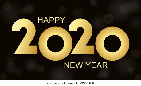 2020 Happy New Year eve glowing text design on black background with bokeh effect. Vector illustration.