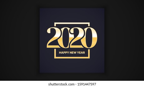 2020 Happy New Year Eve Vector Luxury Elegant Classic Greeting Card Design Template With Golden Typography Inscription. Winter Season Holidays Calendar Date Abstract Illustration