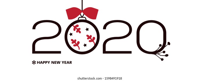 2020, Happy New Year, facebook  page cover vector template on white background. Poster, banner, postcard, site, created by simple geometric figures. In the modern  style of abstract art.