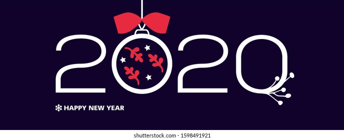 2020, Happy New Year, facebook  page cover vector template on black background. Poster, banner, postcard, site, created by simple geometric figures. In the modern  style of abstract art.