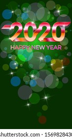 2020 Happy New Year. Festive style Happy New Year, Merry Christmas. Banner, invitation, party poster glittering stars confetti glitter decoration, metal text Happy New Year 2020. Vector Illustration.