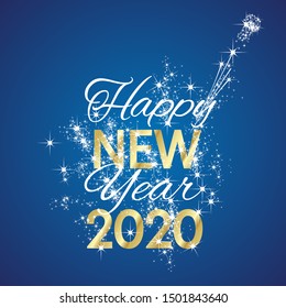 2020 Happy New Year firework gold white blue background vector