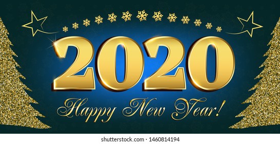 2020 Happy New Year Flyers and Greetings Card or Christmas themed invitations with the figure of the New Year tree from the brilliant points. Vector illustration.