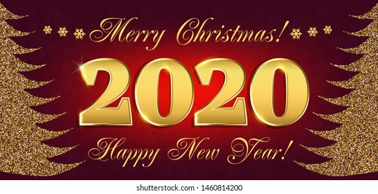 2020 Happy New Year Flyers and Greetings Card or Christmas themed invitations with the figure of the New Year tree from the brilliant points. Vector illustration.