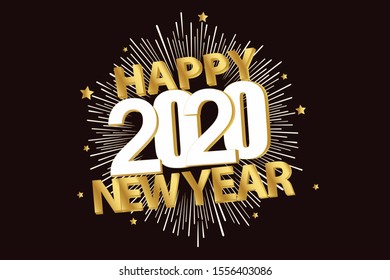 2020 Happy New Year for following celebration logotype. Sparkling anniversary logo with golden and Spark light white color isolated on dark brown background, vector design - vector