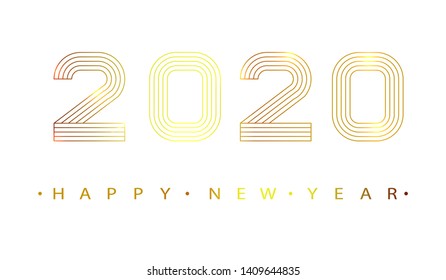 2020 Happy new year. Gold numbers minimalist style . Design of greeting card. Vector illustration.