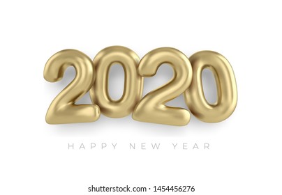 2020 Happy new year in gold. Numbers minimalist style 2020 balloon isolated. Vector realistic 2020 balloons in 3D style in gold color. Design of greeting card, banners, posters, headline