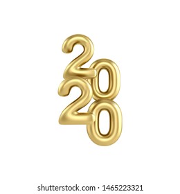 2020 Happy new year gold 3d sing. Numbers minimalist style balloon isolated. Vector realistic 2020 balloons in 3D style in gold color. Design of greeting card, banners, posters, headline