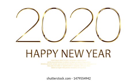 2020 happy new year. Gold design. Vector illustration with gold label isolated on white background.