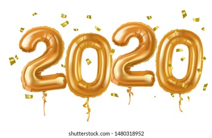 2020 Happy new year in gold. Numbers in style 2020 