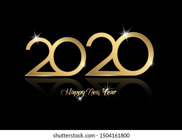 2020 Happy New Year with gold texture, modern Background, vector isolated or black background, elements for calendar and greetings card or Christmas themed luxury golden invitations