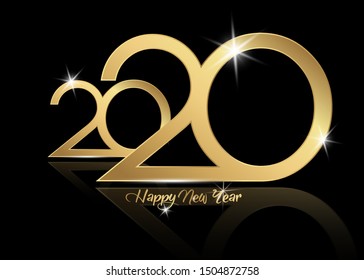 2020 Happy New Year with gold texture, modern Background, vector isolated or black background, elements for calendar and greetings card or Christmas themed luxury golden invitations