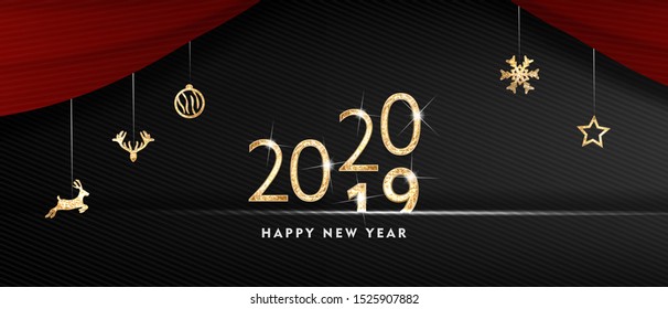 2020 Happy new year. Gold Design of greeting card. Gold Shining Pattern. Happy New Year Banner with 2020 Numbers on Bright Background. Vector illustration	