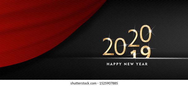 2020 Happy new year. Gold Design of greeting card. Gold Shining Pattern. Happy New Year Banner with 2020 Numbers on Bright Background. Vector illustration	