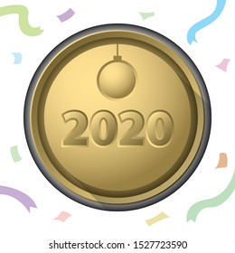 2020 Happy new year gold button for countdown.