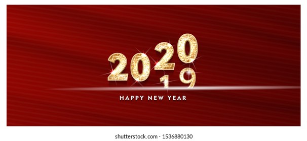 2020 Happy new year. Gold Design of greeting card. Gold Shining Pattern. Happy New Year Banner with 2020 Numbers on Bright Background. Vector illustration