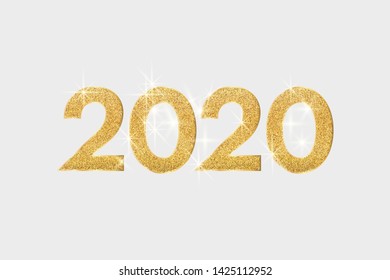 2020 Happy New Year. Golden numbers 2020 isolated on white background. Vector illustration.
