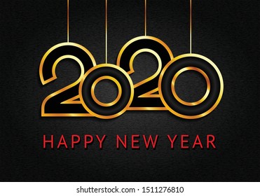 2020 Happy New Year golden text for design, for you website, annual report, calendar, poster, invitation card, banner.