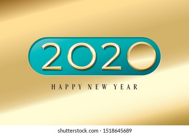2020 Happy New Year Golden Concept Made with On Off Toggle Switch Buton Style Numerals Logo and Traditional Greetings Lettering - Multicolor on Gold Background - Vector Mixed Graphic Design