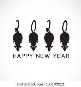 2020 Happy New Year greeting card. Vector calligraphy 2020 year of the rat sign lettering numbers calendar front page template greeting card design and the rat's tail is a number 2020.