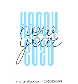 2020 Happy New Year greeting card on white background with trendy creative line numbers and wish text for Christmas holiday poster design.