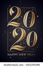 2020. Happy New Year. Greeting card with inscription Happy New Year 2020. Fashion style for Happy New Year 2020 or Merry Christmas theme. Holiday background, card and poster. Vector Illustration