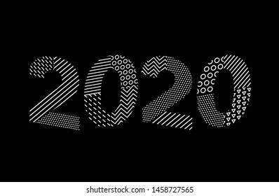2020 Happy New Year. Greeting card with inscription 2020 for your layout Flyers and Greetings Card or Christmas themed invitations. Vector Illustration.