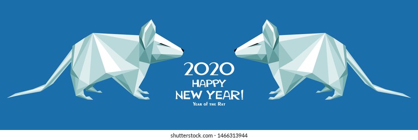 2020 Happy New Year greeting card. Celebration blue background with Rat and place for your text.  Vector illustration