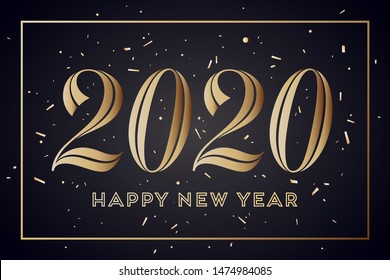 2020. Happy New Year. Greeting card with inscription Happy New Year 2020. Fashion style for Happy New Year 2020 or Merry Christmas theme. Holiday background, card and poster. Vector Illustration