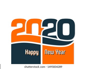 2020 Happy new year greeting card with intricate text design.