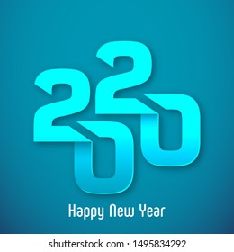 2020 Happy new year greeting card with intricate text design.
