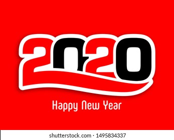 2020 Happy new year greeting card with intricate text design.