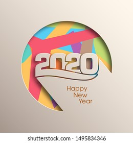 2020 Happy new year greeting card with intricate text design.